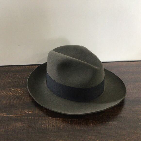 Stetson Temple Royal Deluxe Fur Felt Fedora Hat Sage Size 6 7/8 Feather Accent - Picture 4 of 8